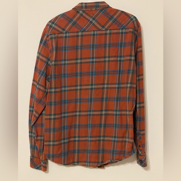 Billabong orange button up light flannel plaid shirt large men's size - Picture 3 of 4